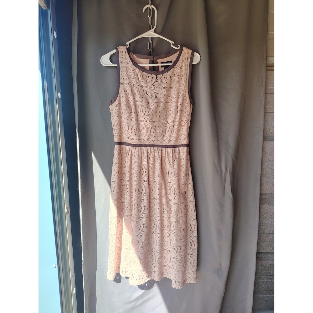 Enfocus Studio Womens Pink Lace Fit & Flare Dress Sleeveless Keyhole Back Size 6